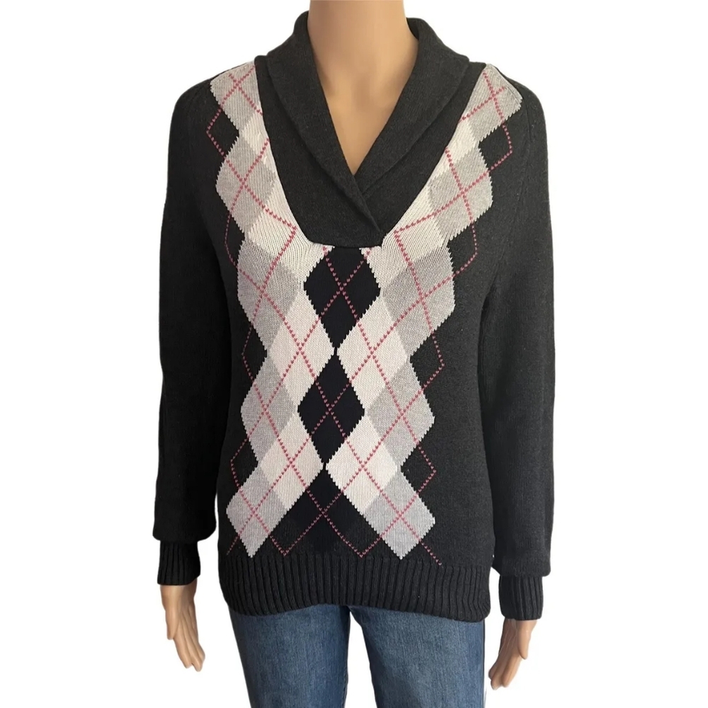 Tommy Hilfiger Argyle  Womens  Medium Cowl Neck Knit Sweater